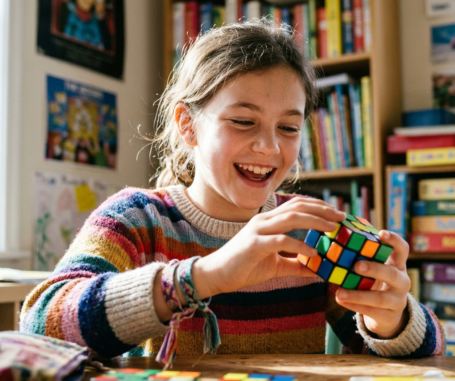 Girl solving Rubiks cube